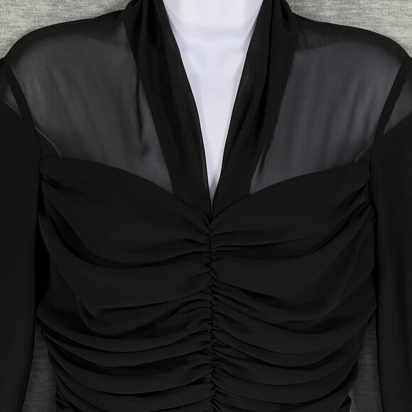 JS Boutique Womens 8 Ruched Black Long Bell Sleeve Blouse Coquette Vampy Top - Picture 3 of 16